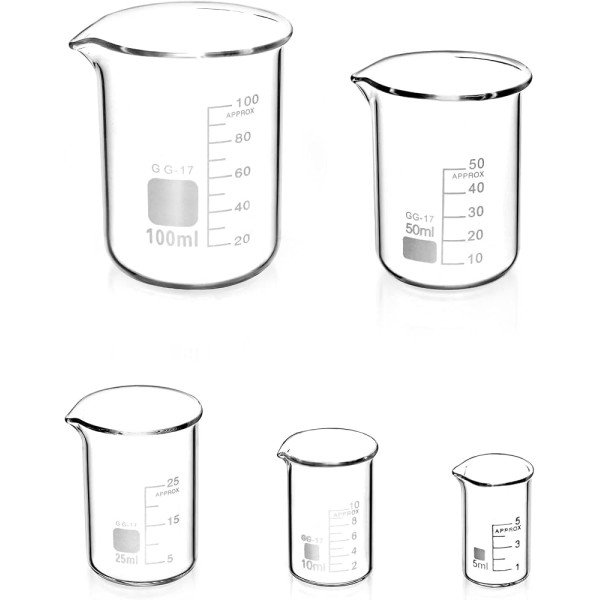 QWORK Borosilicate Glass Beaker Set - 5ml to 100ml (5 Pieces)