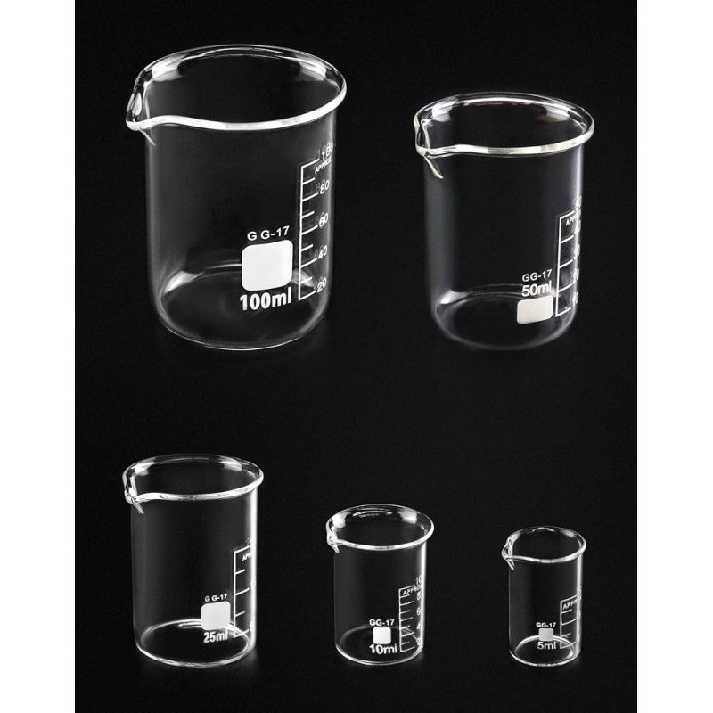 QWORK Borosilicate Glass Beaker Set - 5ml to 100ml (5 Pieces)